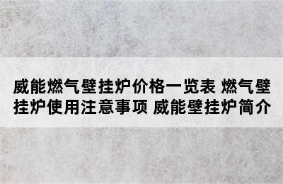 威能燃气壁挂炉价格一览表 燃气壁挂炉使用注意事项 威能壁挂炉简介